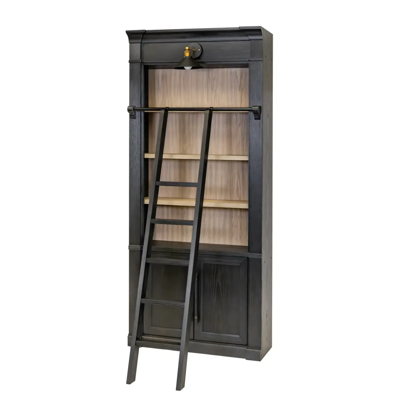 Abbot Place 94" Tall Bookcase Black & Ladder
