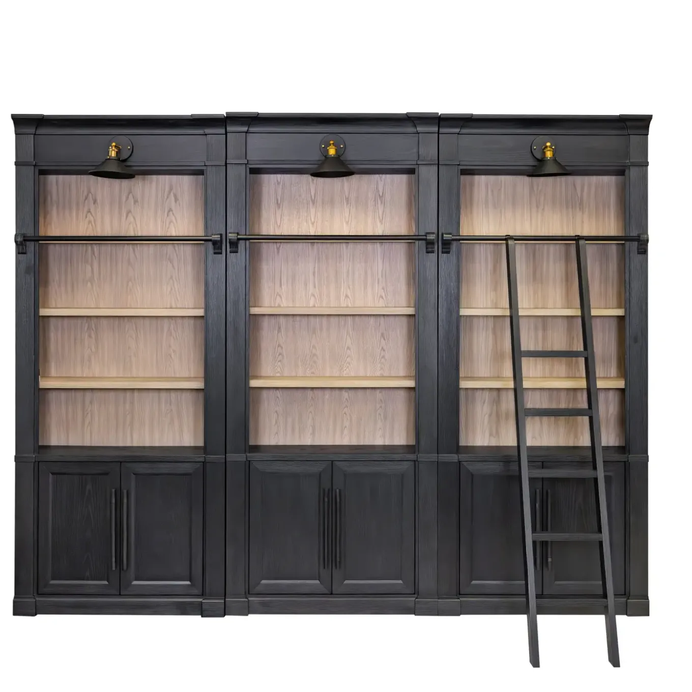 Abbot Place 94" Tall Bookcase Black & Ladder