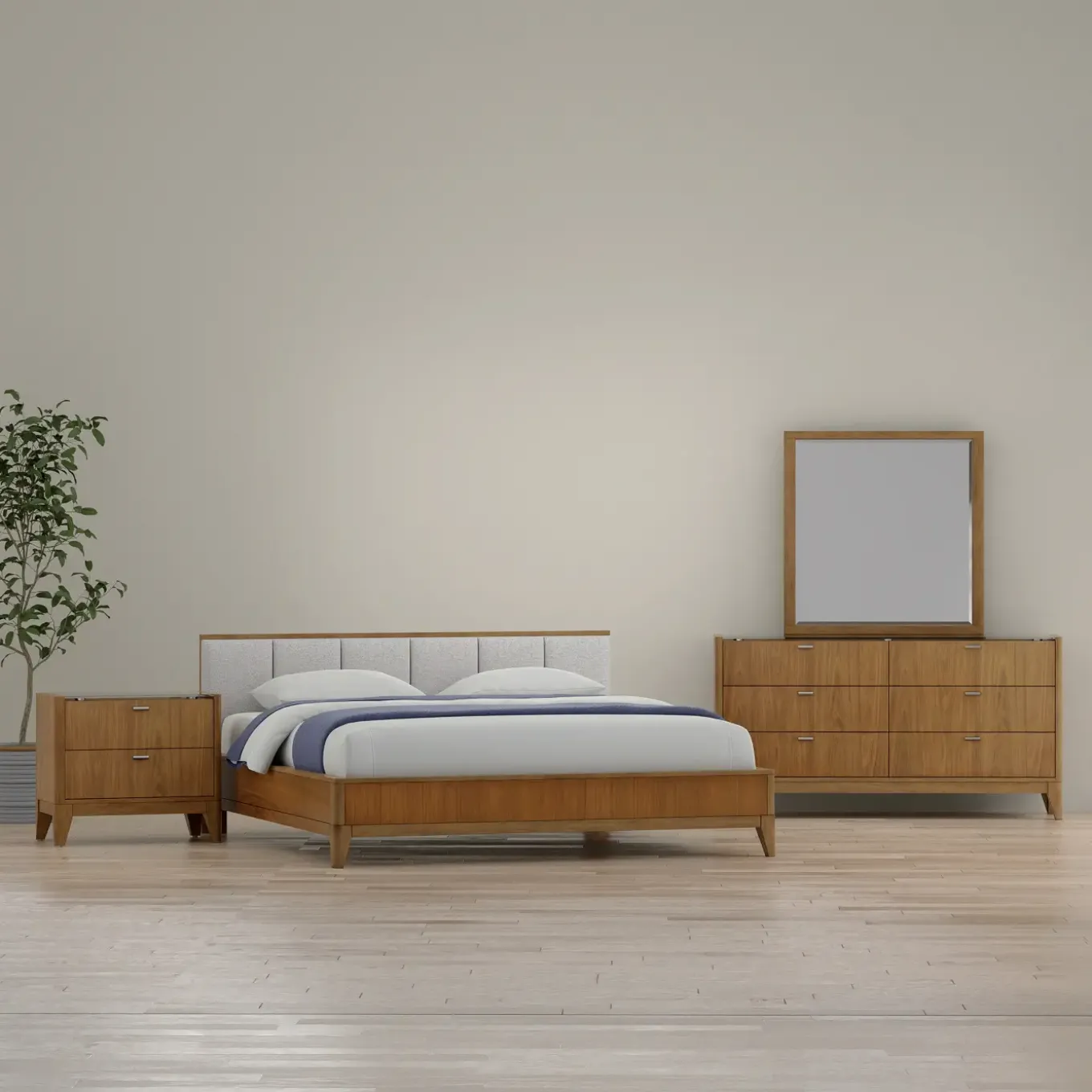 Amalie California King Bed, Dresser, Mirror, Nightstand