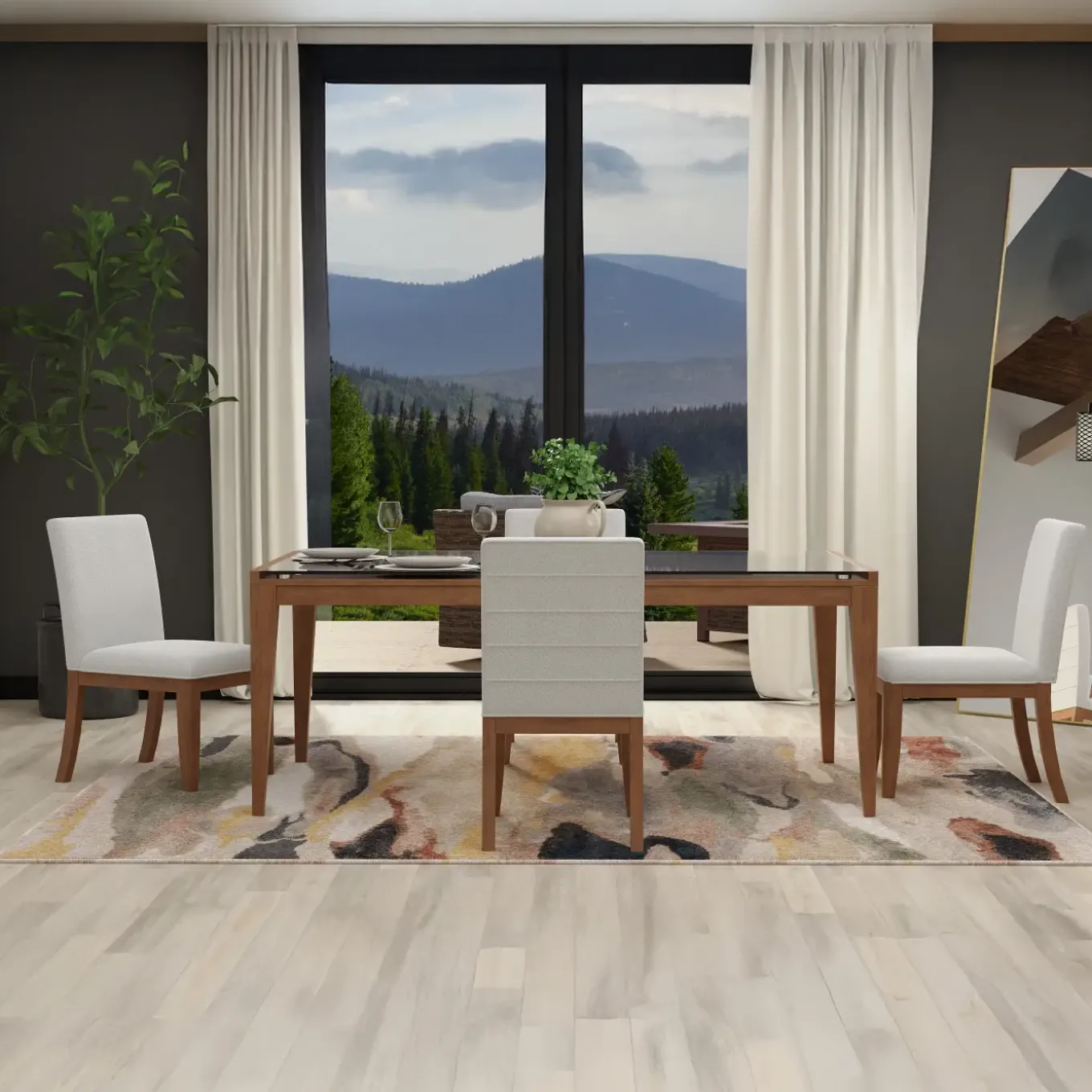 Amalie 5pc: Dining Table And 4 Upholstered Chairs