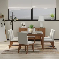 Amalie 7pc: Dining Table And 6 Upholstered Chairs