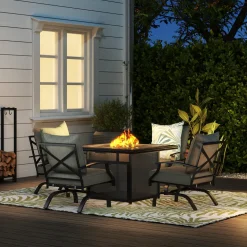 Arrowhead 5pc Fire Chat Group: Firepit & 4 Motion Chairs