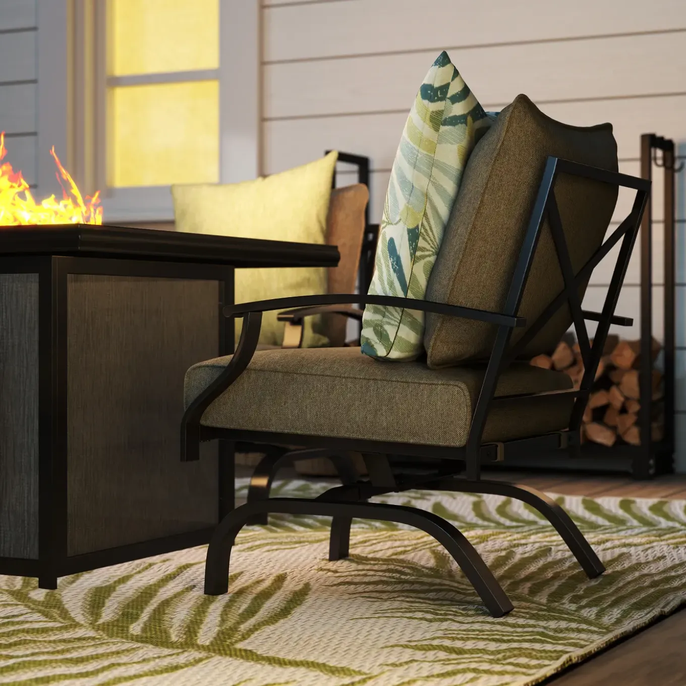 Arrowhead 5pc Fire Chat Group: Firepit & 4 Motion Chairs