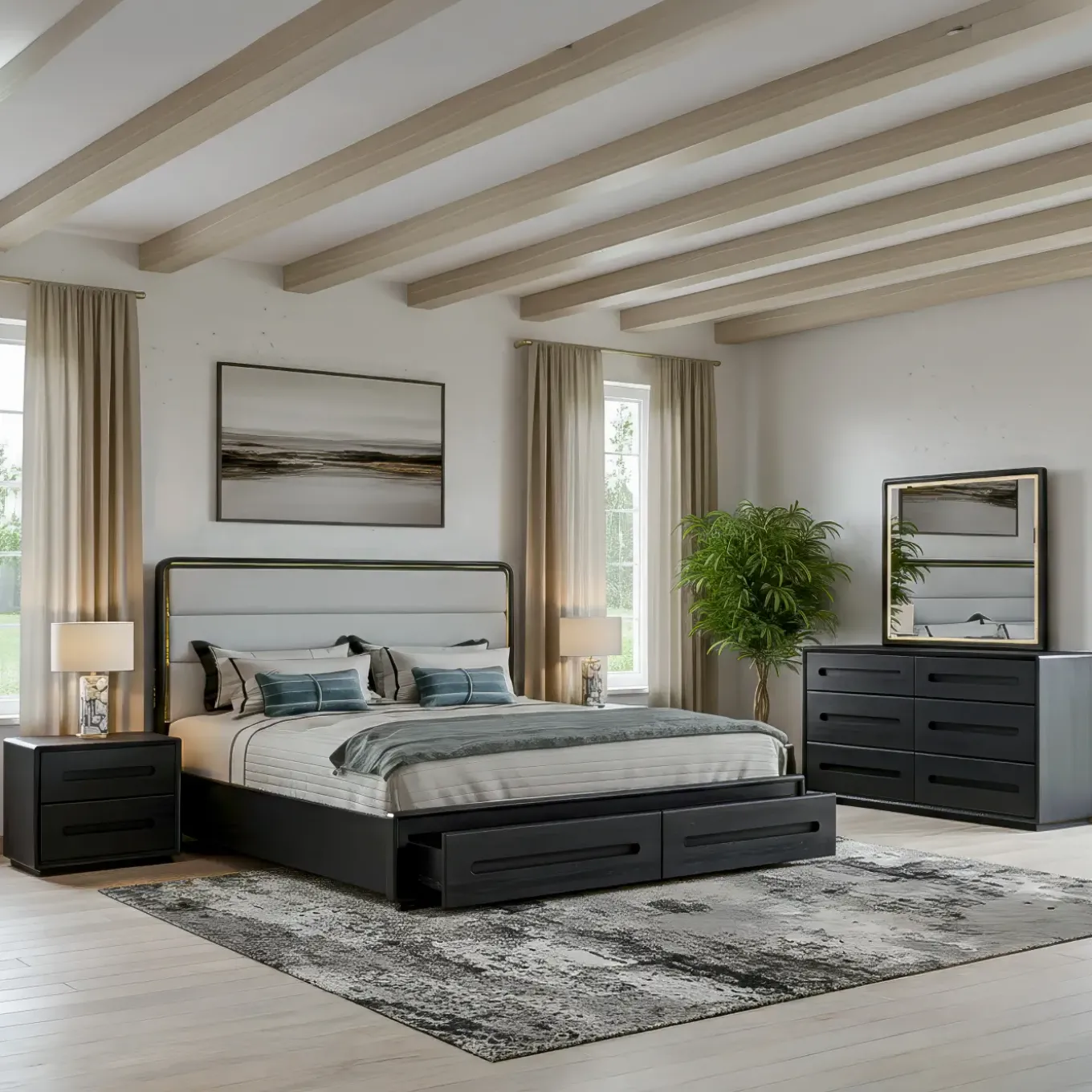 Becket Storage Bedroom Set-New! Queen Storage Bed, Dresser, Mirror, Nightstand