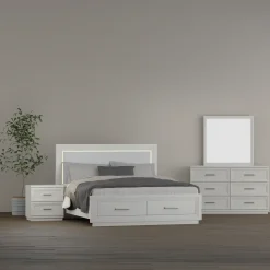 Burbank King Storage Bed, Dresser, Mirror, Nightstand
