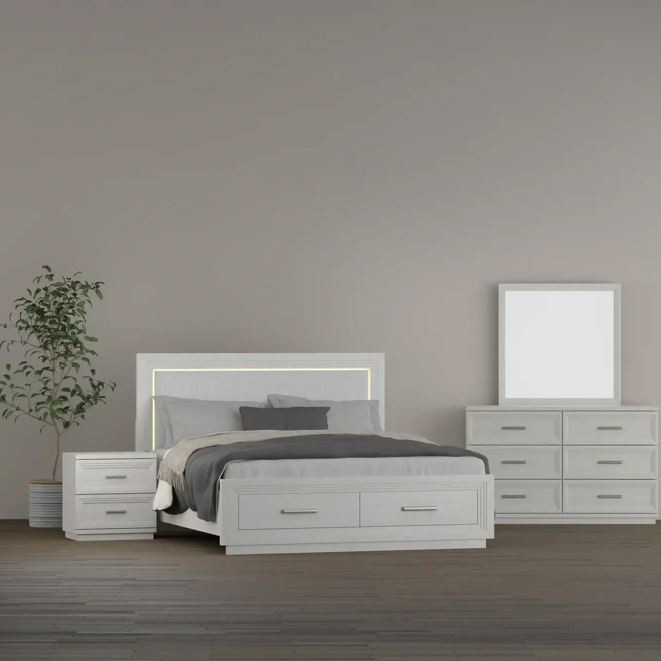 Burbank King Storage Bed, Dresser, Mirror, Nightstand