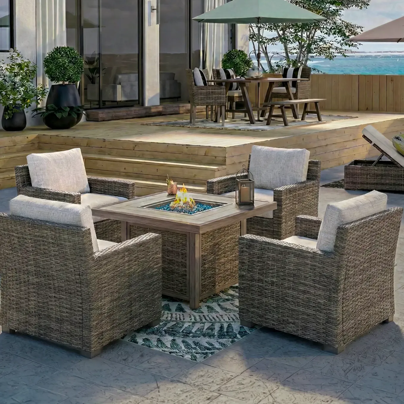 Cabo 5pc Fire Chat: Firepit+4 Lounge Chairs