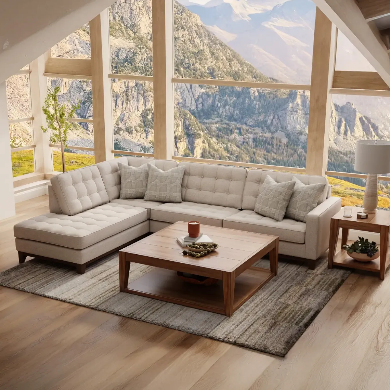 Calvin Sectional Beige 2pc Sectional with LAF Chaise