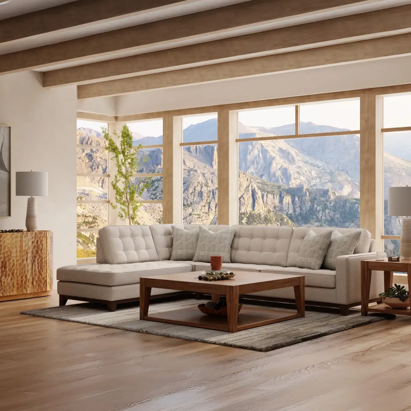 Calvin Sectional Beige 2pc Sectional with LAF Chaise