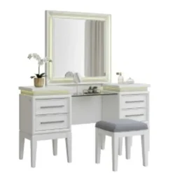 Danica 3pc Vanity, Mirror & Stool