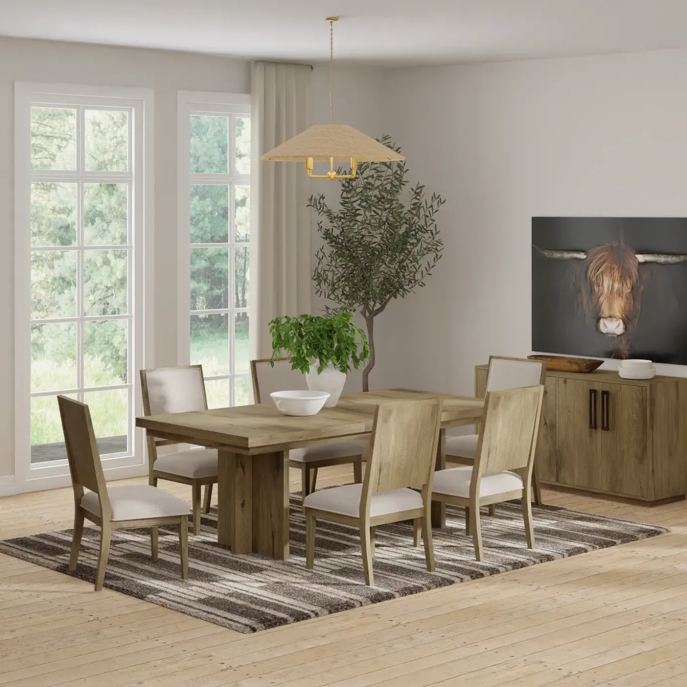 Durian Extendable Trestle Dining Table & 6 Side Chairs