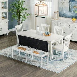 East Bay 6pc Dining Set: Extendable Table, 4 Side Chairs & Bench