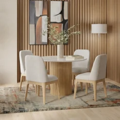 Eden 5pc Dining Set: Round Table & 4 Side Chairs