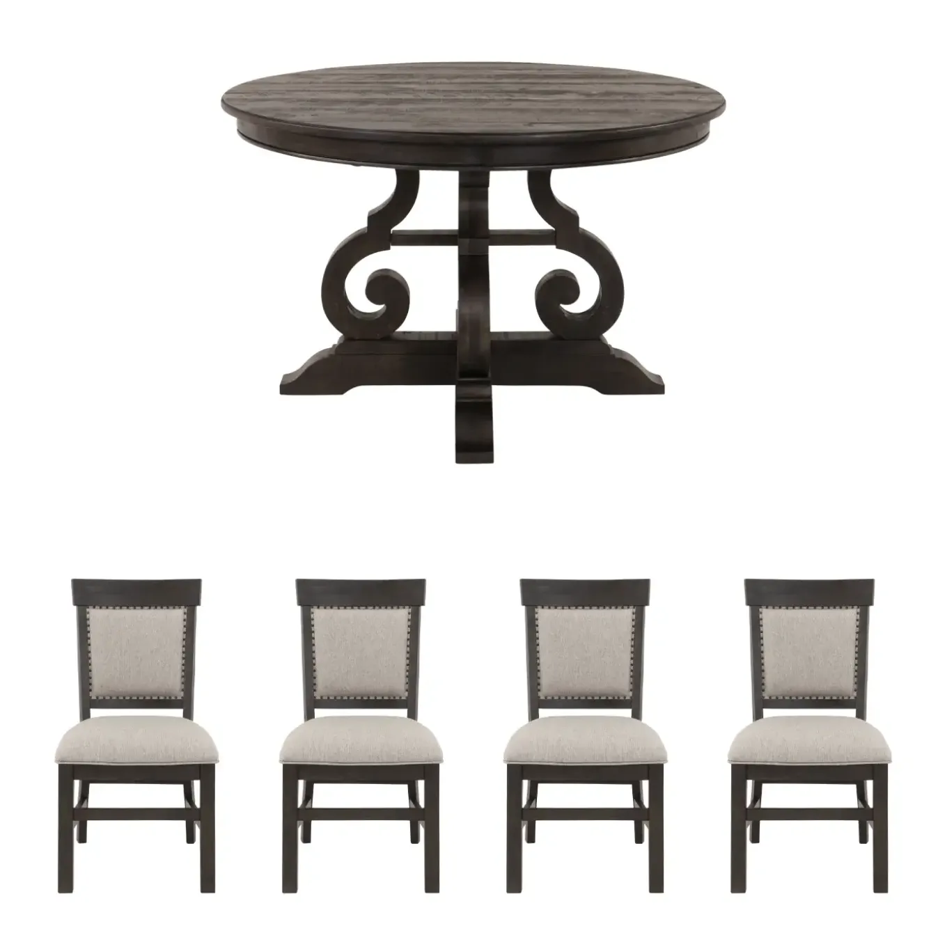 Hacienda 5pc Dining Set: 48" Round Table & 4 Side Chairs