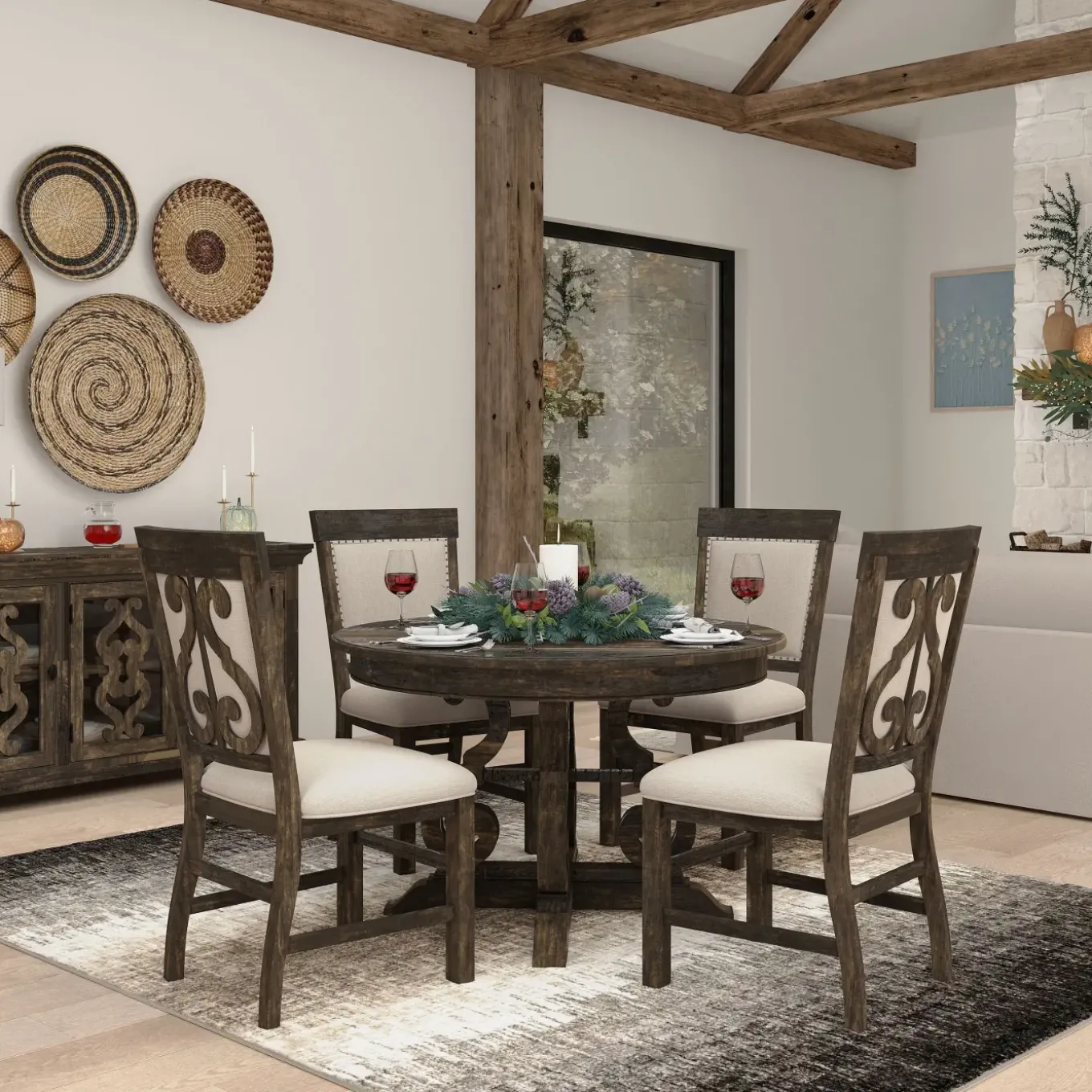 Hacienda 5pc Dining Set: 48" Round Table & 4 Side Chairs