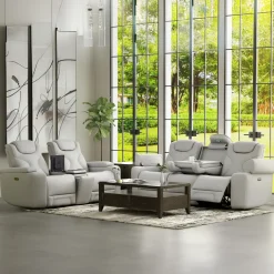 Jet White Leather Motion Sofa & Loveseat Set