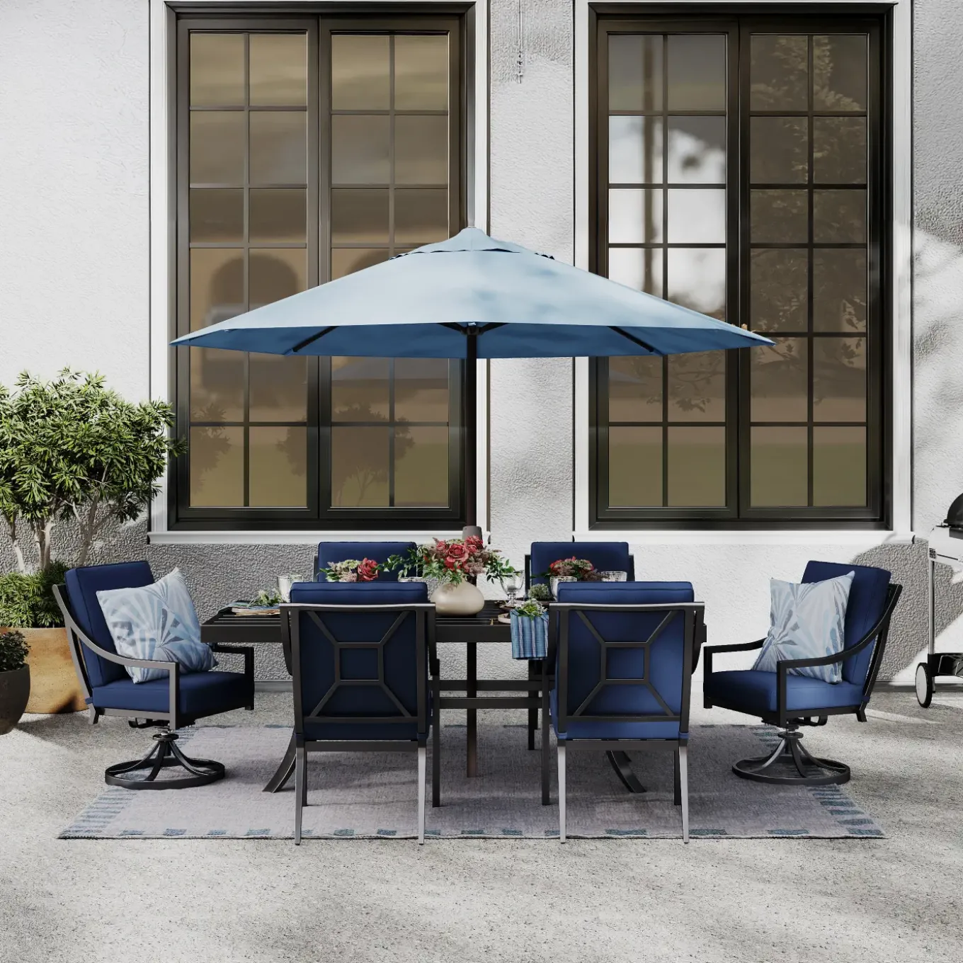 Lagoon Outdoor Dining Set-New! 7pc Dining Set: Table, 4 Arm Chairs& 2 Swivel