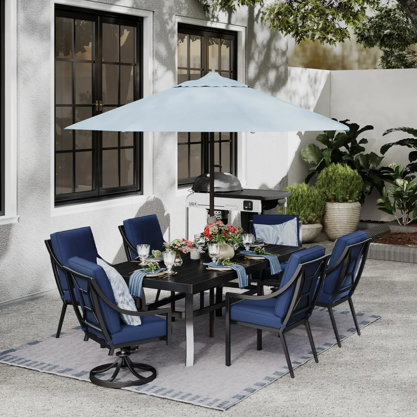 Lagoon Outdoor Dining Set-New! 7pc Dining Set: Table, 4 Arm Chairs& 2 Swivel