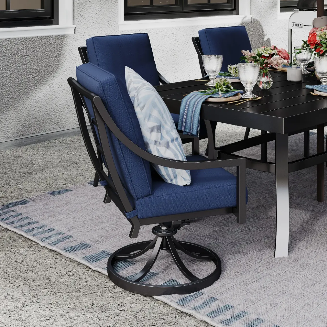 Lagoon Outdoor Dining Set-New! 7pc Dining Set: Table, 4 Arm Chairs& 2 Swivel