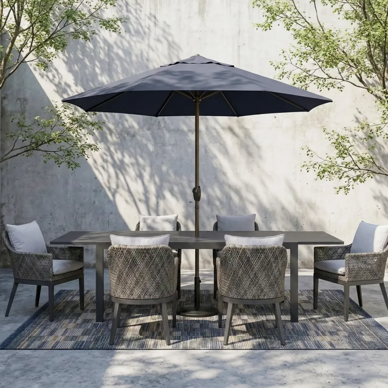 Laguna 7pc Dining Set: Table & 6 Woven Arm Chairs