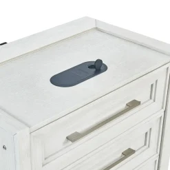 Laurel California King Bench Storage Bed, Dresser, Mirror & Nightstand