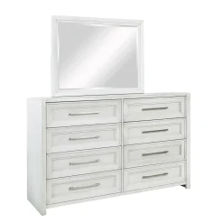 Laurel California King Bench Storage Bed, Dresser, Mirror & Nightstand