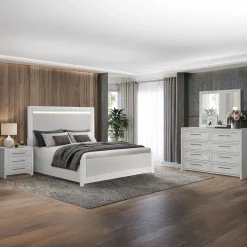 Laurel Eastern King Panel Bed, Dresser, Mirror & Nightstand