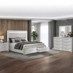 Laurel King Bench Storage Bed, Dresser, Mirror & Nightstand