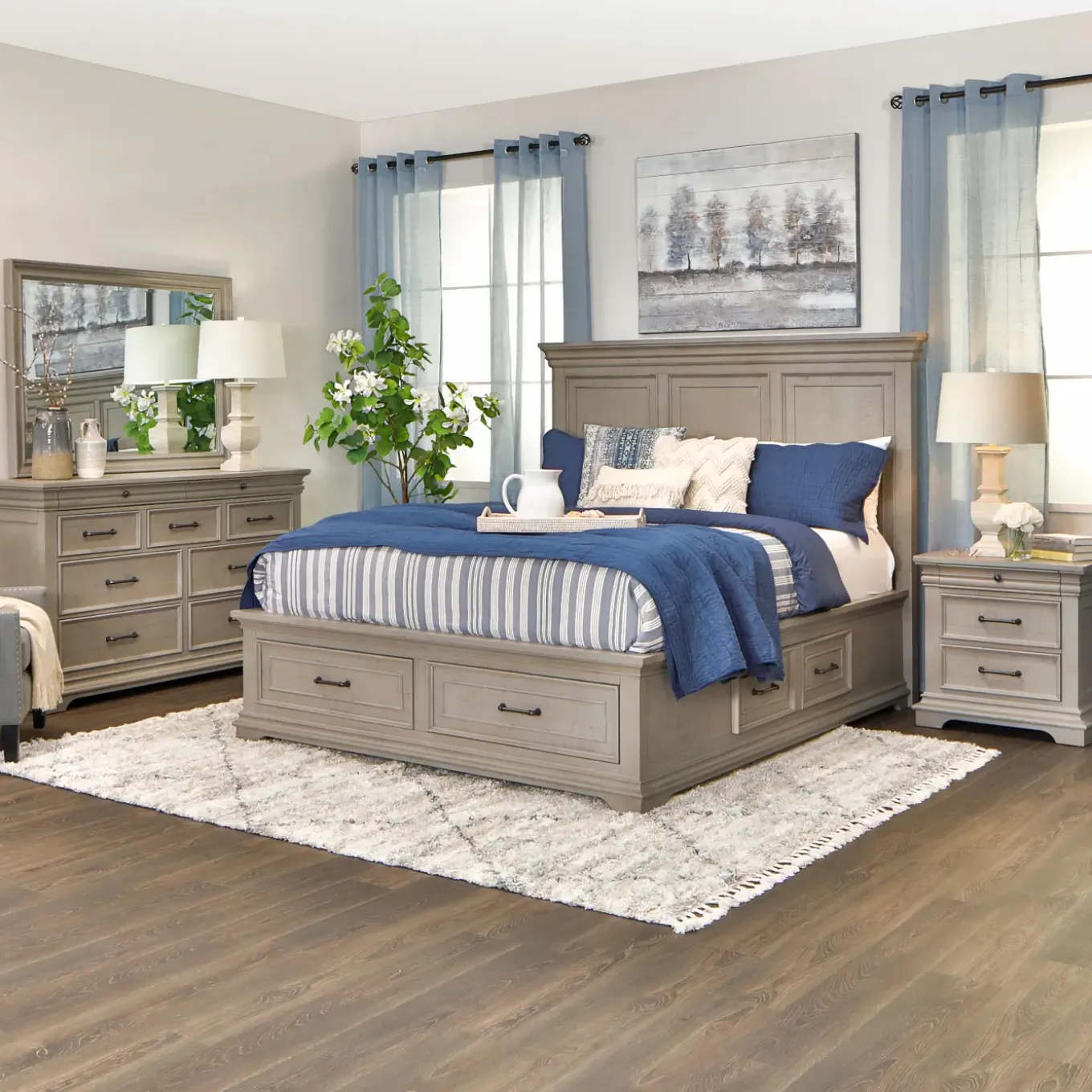 Legion Eastern King Storage Bed, Dresser, Mirror, Nightstand
