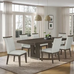 Lumen Extendable Pedestal Dining Table & 6 Side Chairs
