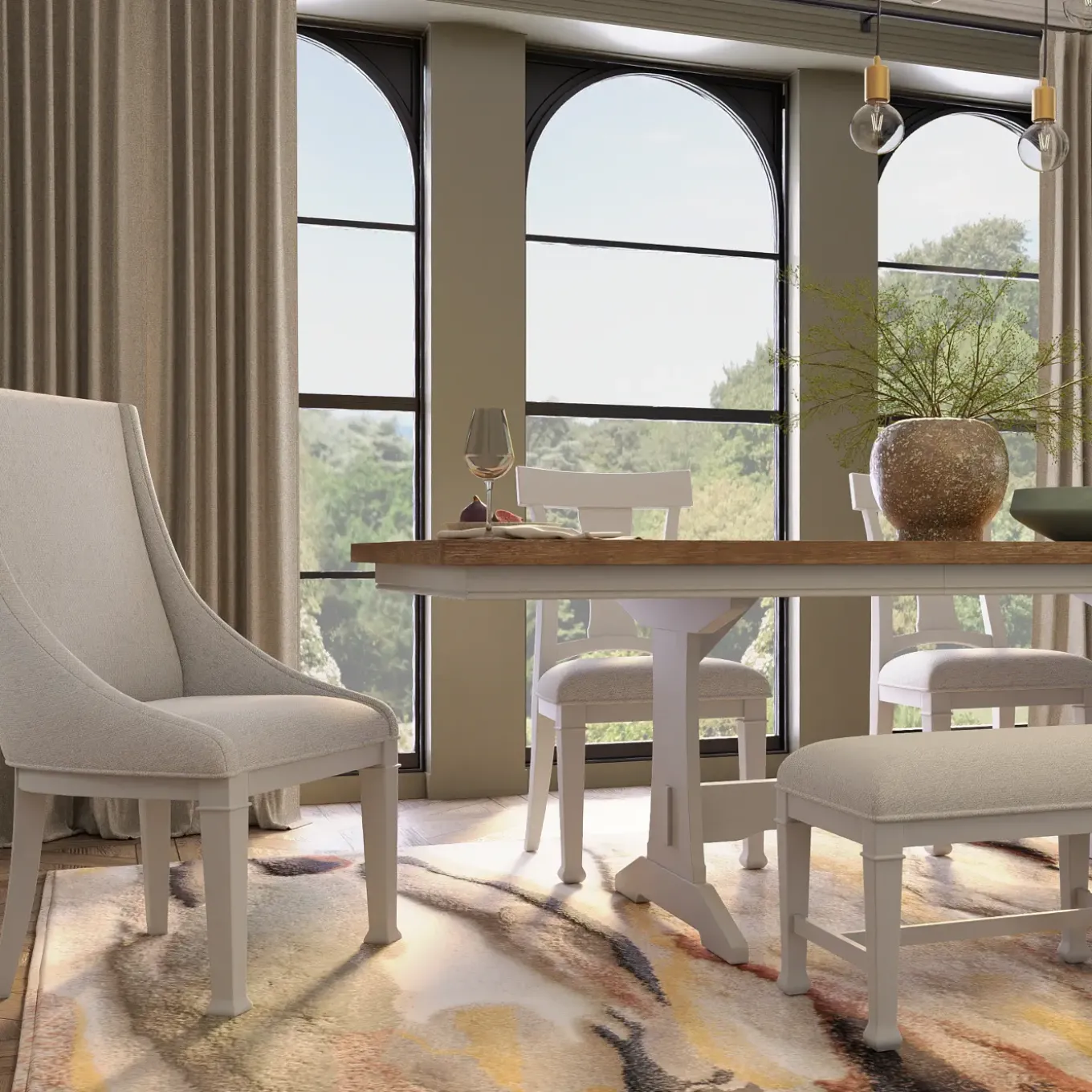 Newport 7pc Dining Set: Trestle Dining Table, 4 Side Chairs & 2 Host Arm Chairs