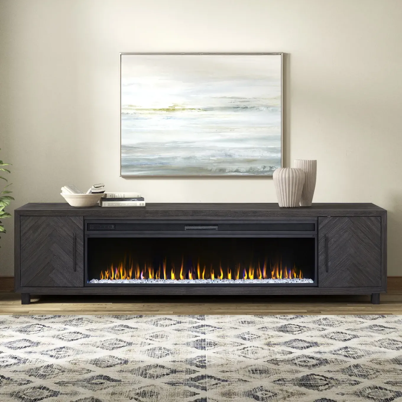 Pasadena 96" Crystal Fireplace Console