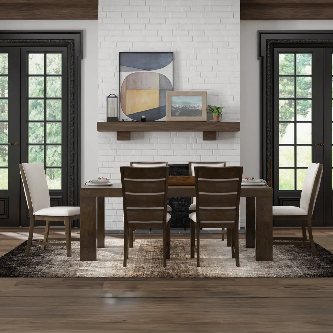 Riley 7pc Dining Set: Extendable Table, 2 Upholstered Chairs & 4 Slat Back Chairs