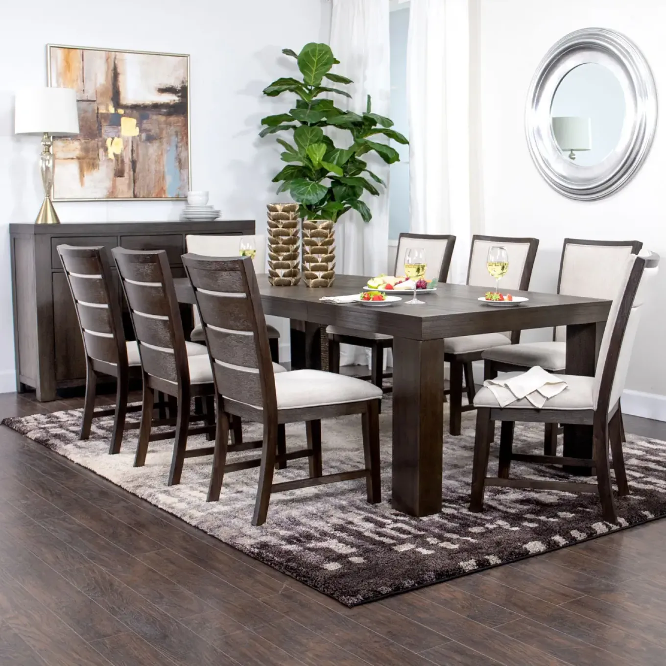 Riley 7pc Dining Set: Extendable Table, 6 Slat Back Chairs
