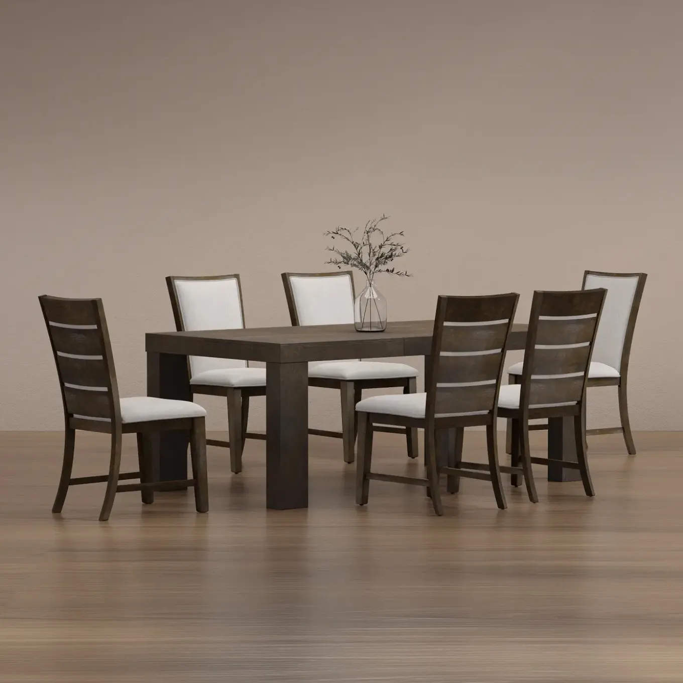 Riley 7pc Dining Set: Extendable Table, 6 Slat Back Chairs