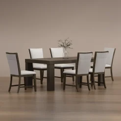 Riley 7pc Dining Set: Extendable Table, Uph Back Chairs