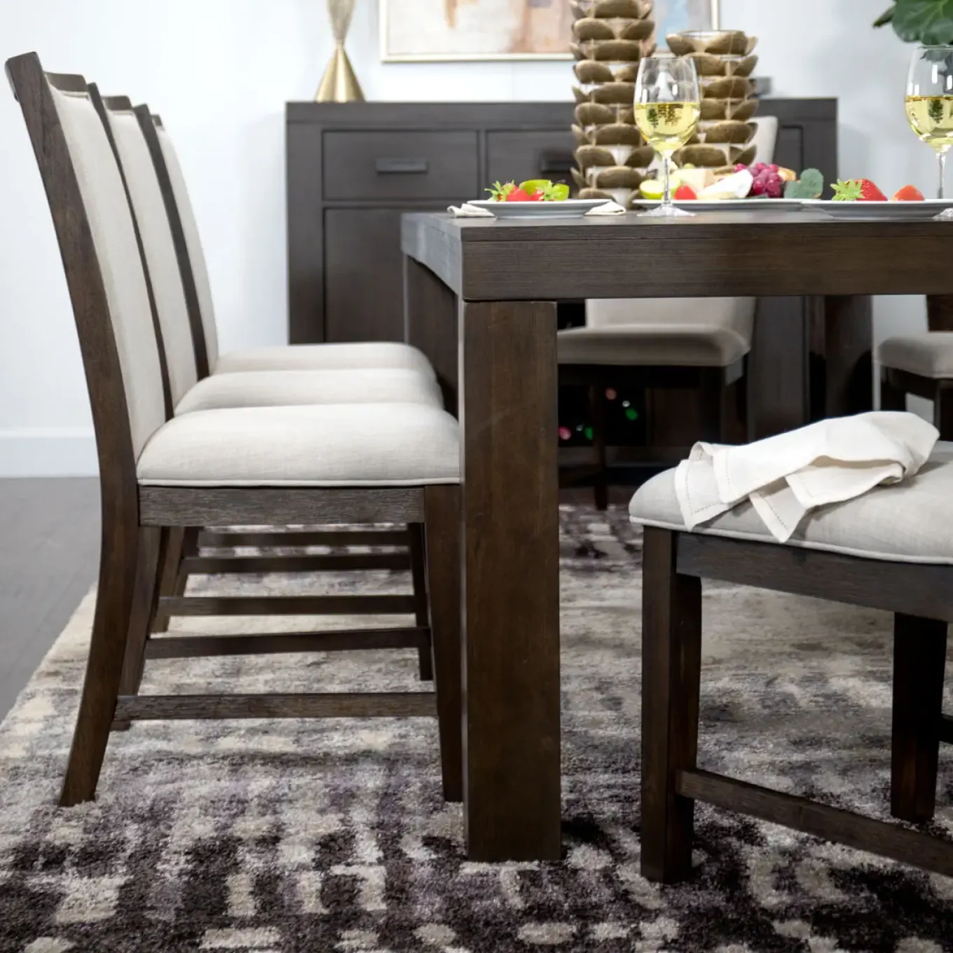 Riley 9pc Dining Set: Extendable Table, 2 Upholstered Chairs & 6 Slat Back Chairs