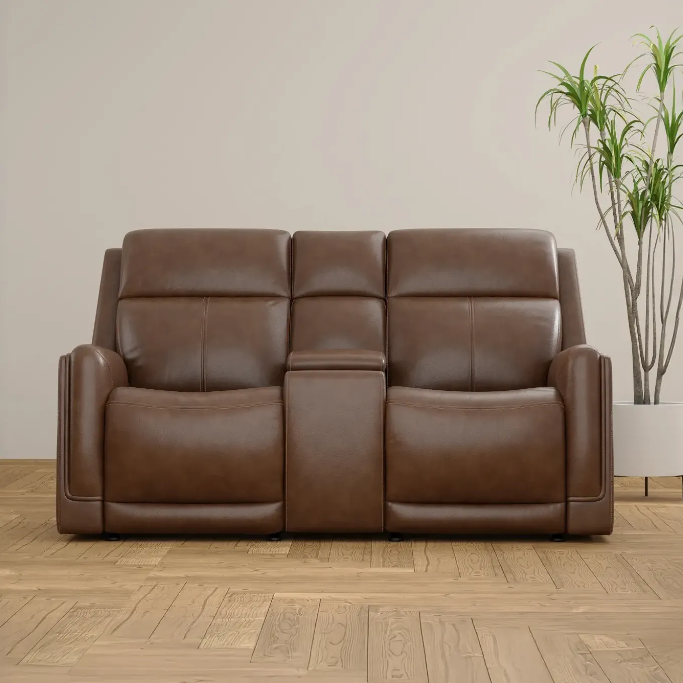 Royale Leather Power Glider Loveseat with Console
