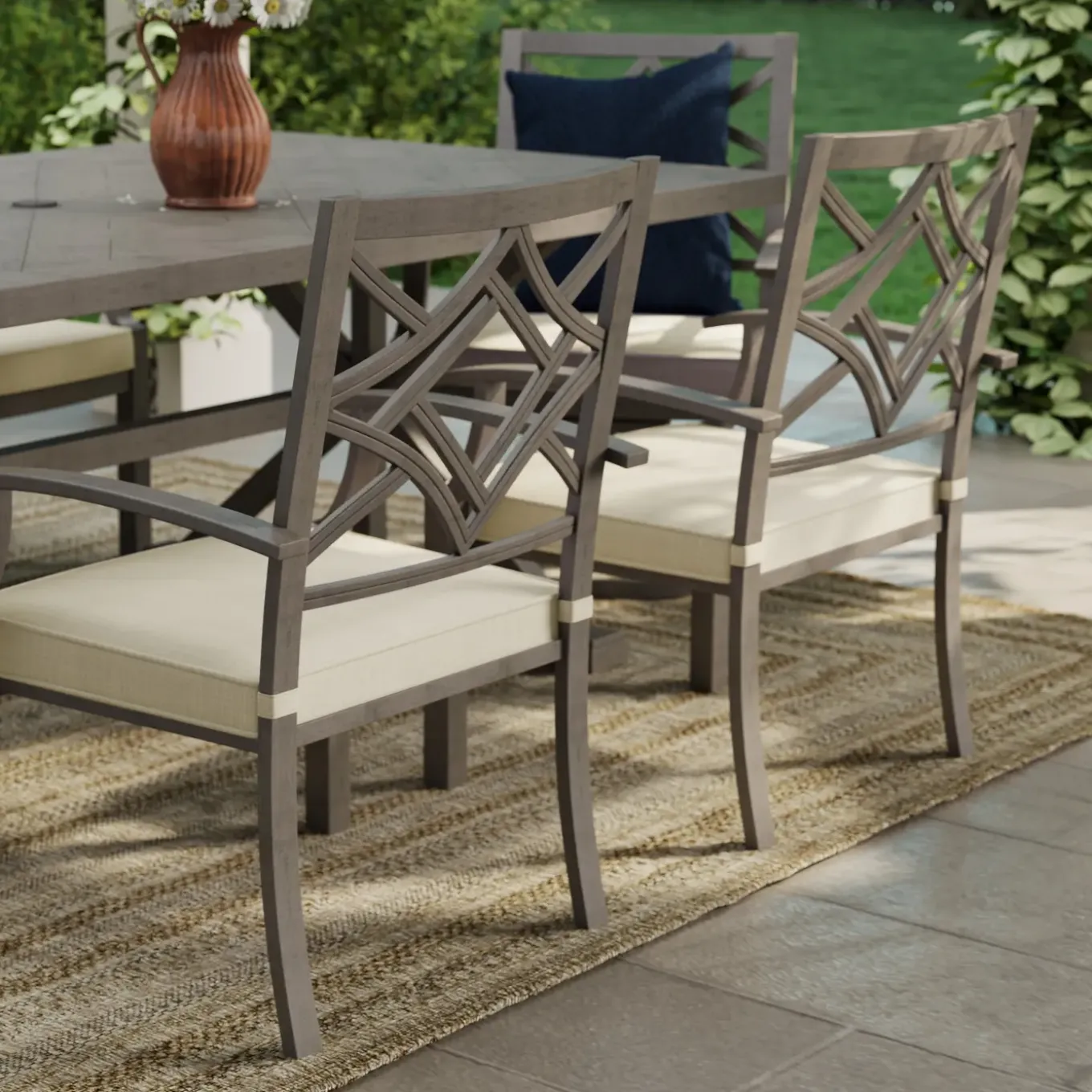 Saint Lucia Outdoor Dining Set-New! 7pc Dining Set: Table, 4 Armchairs & 2 Swivel Armchairs