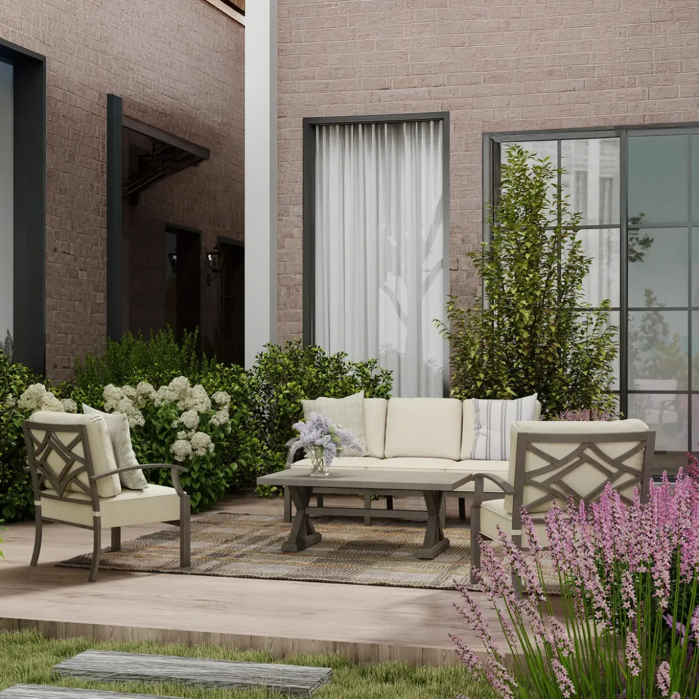 Saint Lucia Outdoor Seating Set-New! 3pc Set: Sofa & 2 Club Chairs
