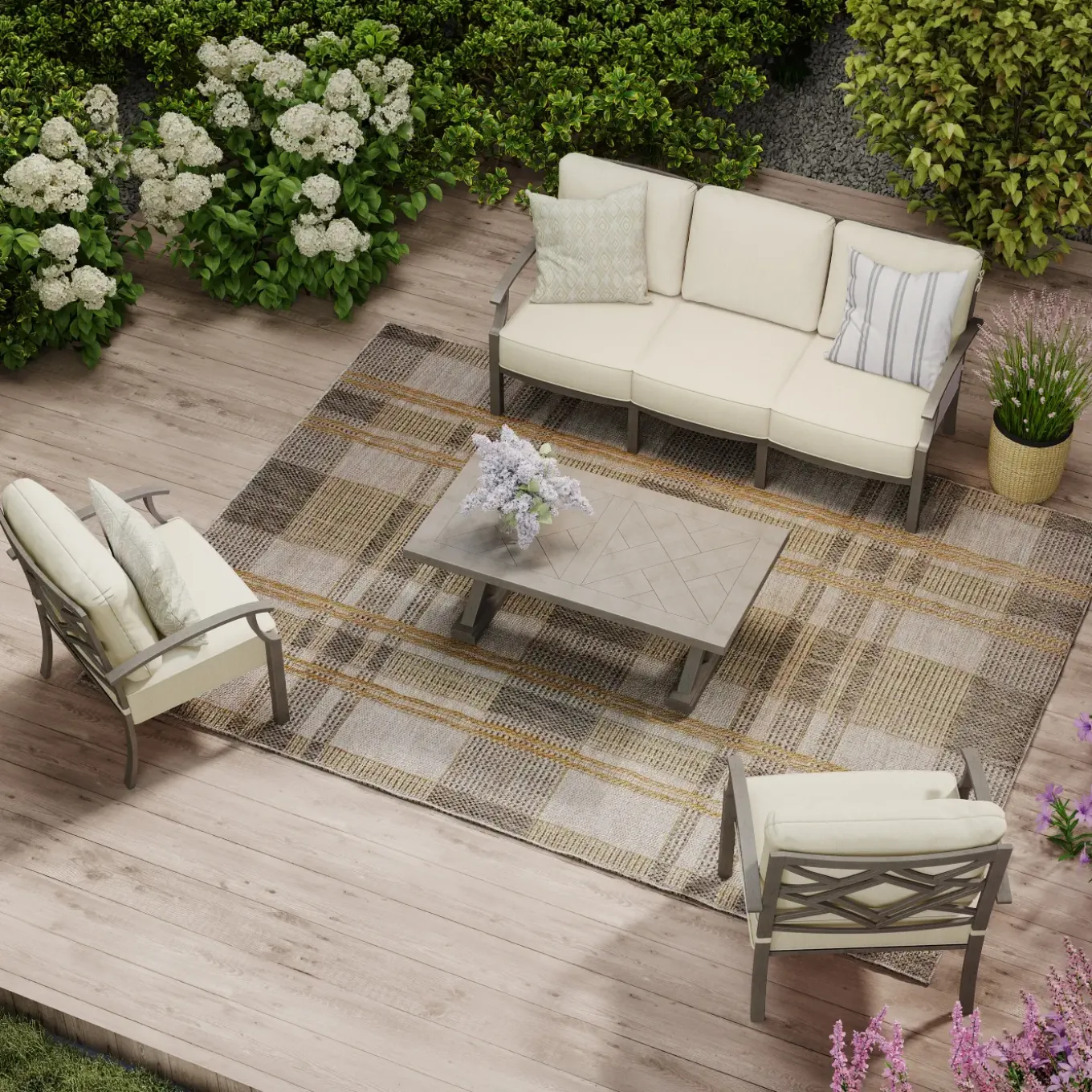 Saint Lucia Outdoor Seating Set-New! 3pc Set: Sofa & 2 Club Chairs