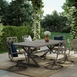 Saint Lucia 7pc Dining Set: Table & 6 Swivel Armchairs