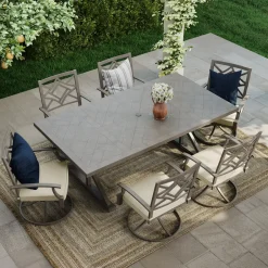 Saint Lucia 7pc Dining Set: Table & 6 Swivel Armchairs