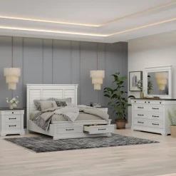 Sheridan California King Storage Bed, Dresser, Mirror, Nightstand