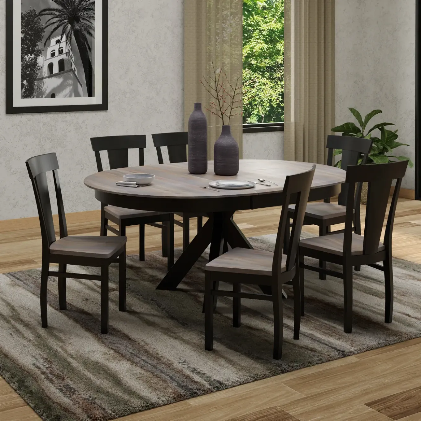 Vibrance Extendable Round Dining Table& 6 Chairs With Custom Finish Options
