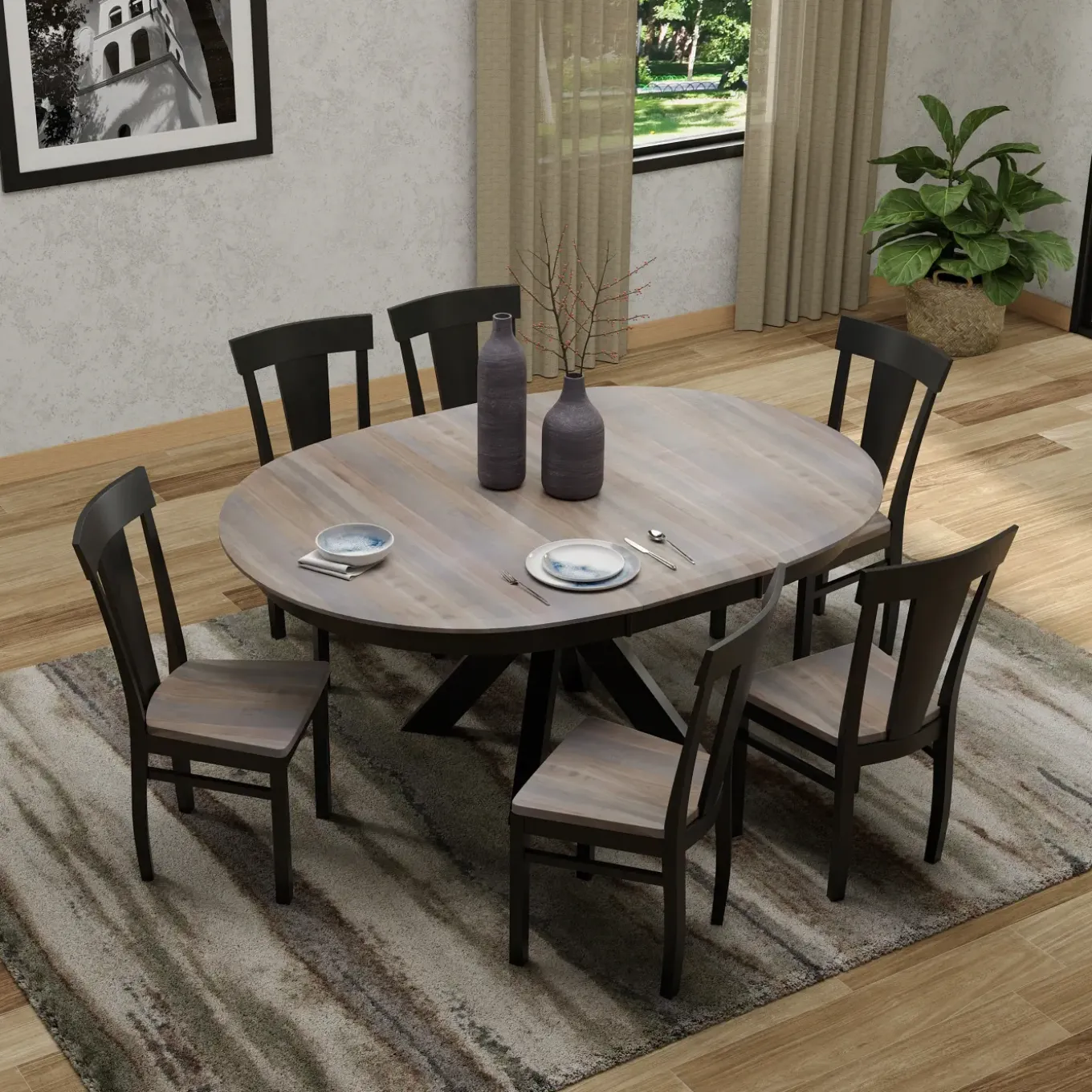 Vibrance Extendable Round Dining Table& 6 Chairs With Custom Finish Options