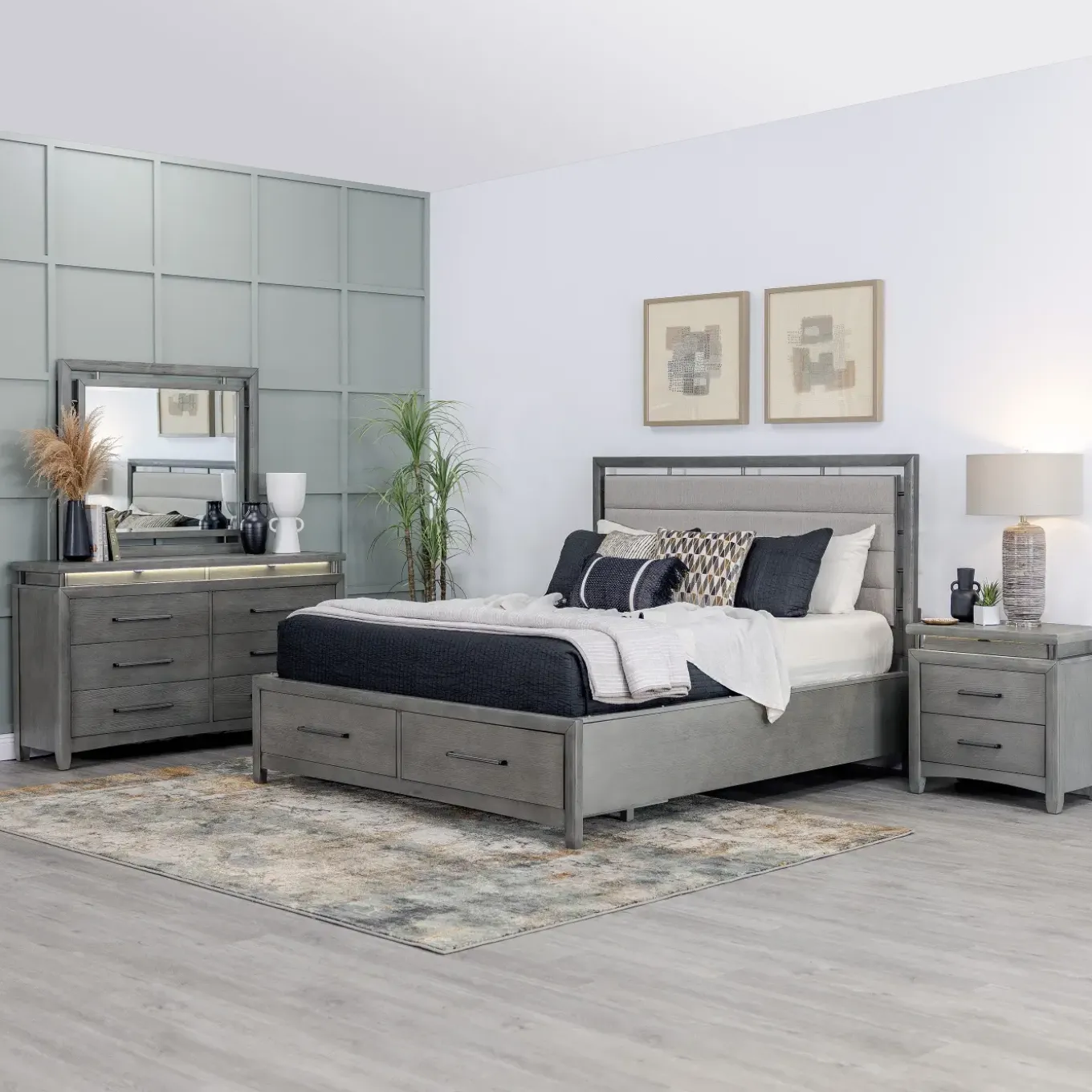 Winslet Eastern King Bed, Dresser, Mirror, Nightstand