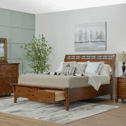 Wisteria Eastern King Storage Sleigh Bed, Dresser, Mirror & Nightstand