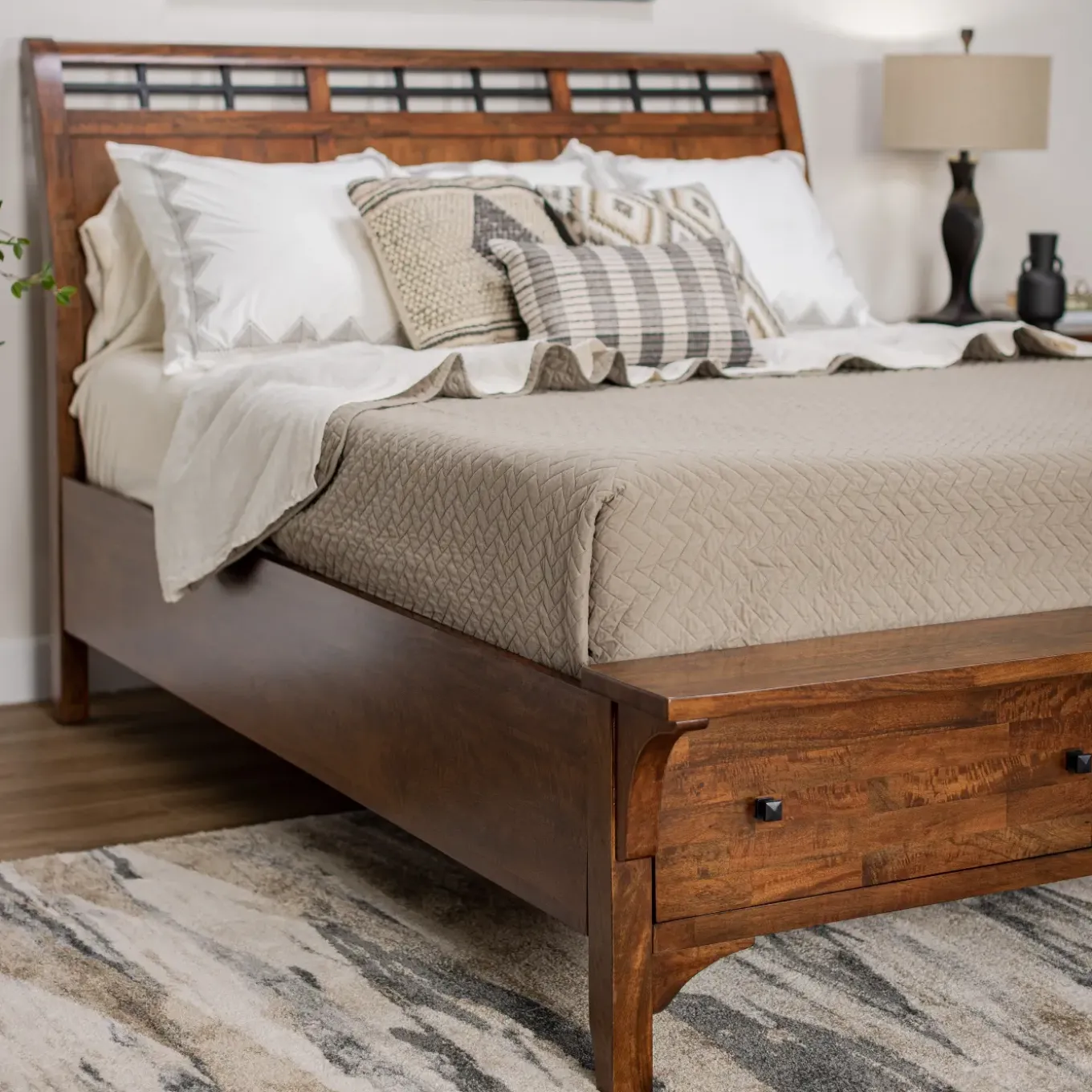 Wisteria Eastern King Storage Sleigh Bed, Dresser, Mirror & Nightstand