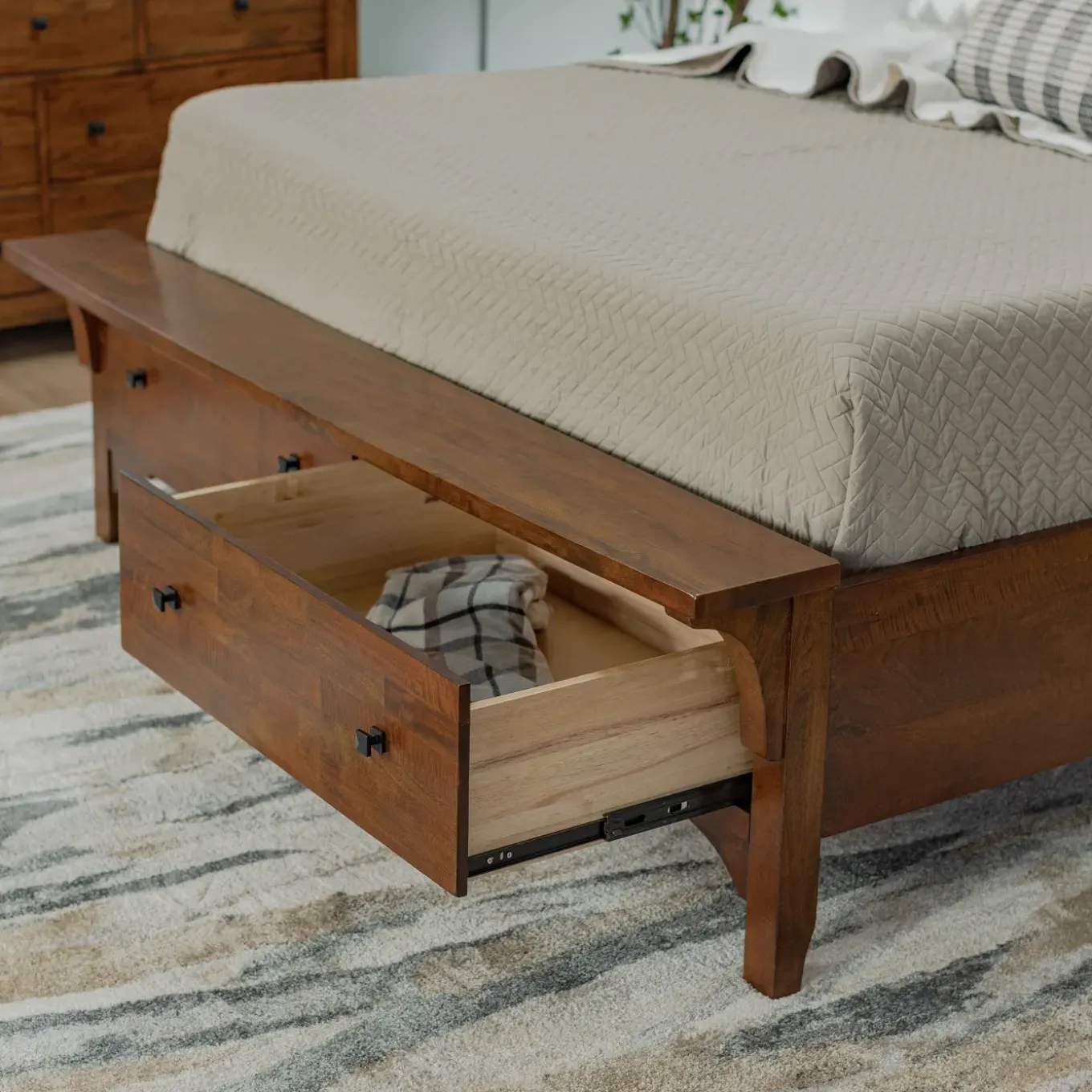 Wisteria Eastern King Storage Sleigh Bed, Dresser, Mirror & Nightstand